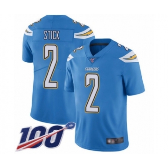 Men's Los Angeles Chargers 2 Easton Stick Electric Blue Alternate Vapor Untouchable Limited Player 100th Season Football Jersey
