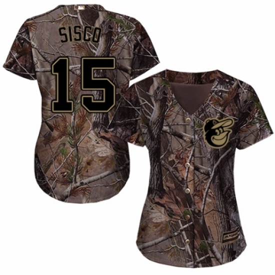 Women's Majestic Baltimore Orioles 15 Chance Sisco Authentic Camo Realtree Collection Flex Base MLB Jersey