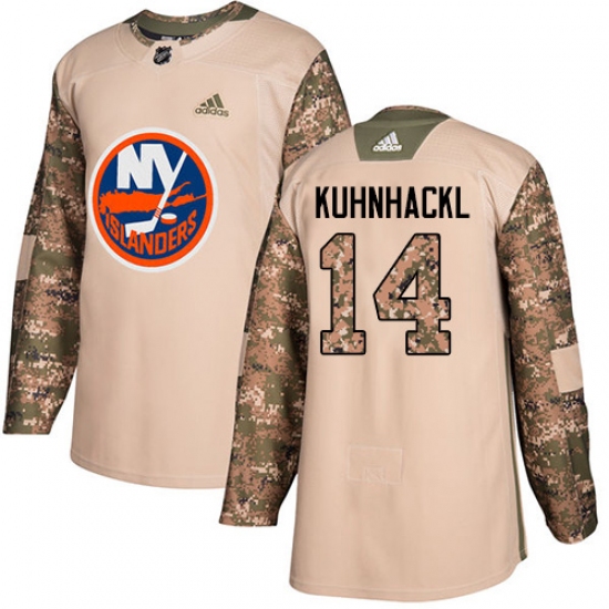 Youth Adidas New York Islanders 14 Tom Kuhnhackl Authentic Camo Veterans Day Practice NHL Jersey