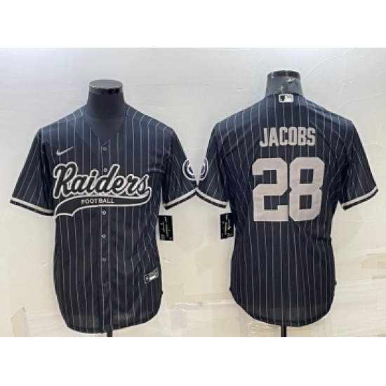 Men's Las Vegas Raiders 28 Josh Jacobs Black With Patch Cool Base Stitched Baseball Jersey