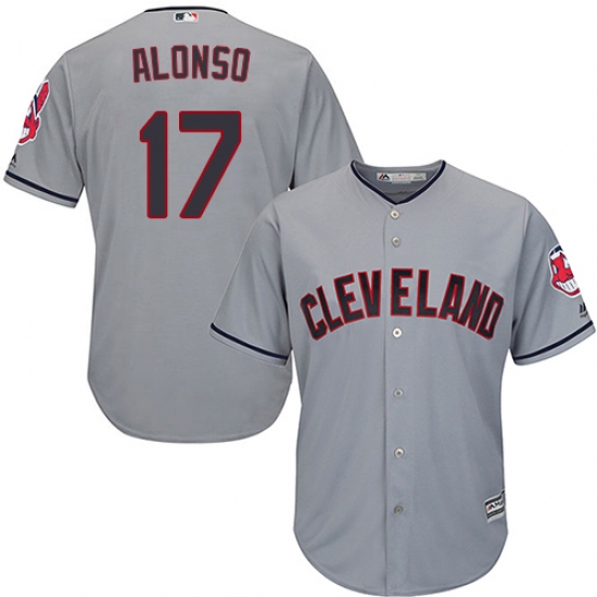 Men's Majestic Cleveland Indians 17 Yonder Alonso Replica Grey Road Cool Base MLB Jersey