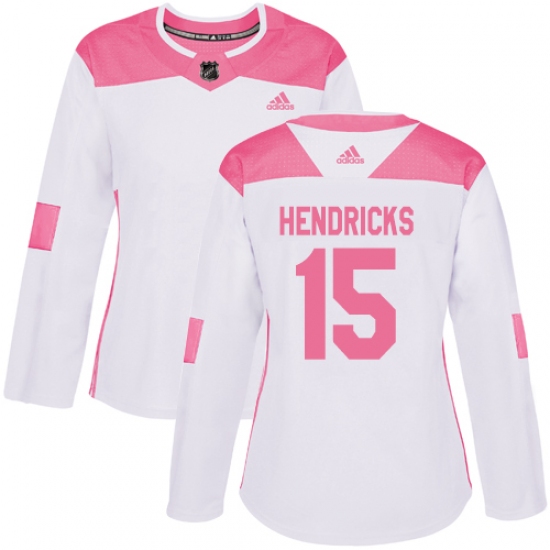Women's Adidas Minnesota Wild 15 Matt Hendricks Authentic White Pink Fashion NHL Jersey