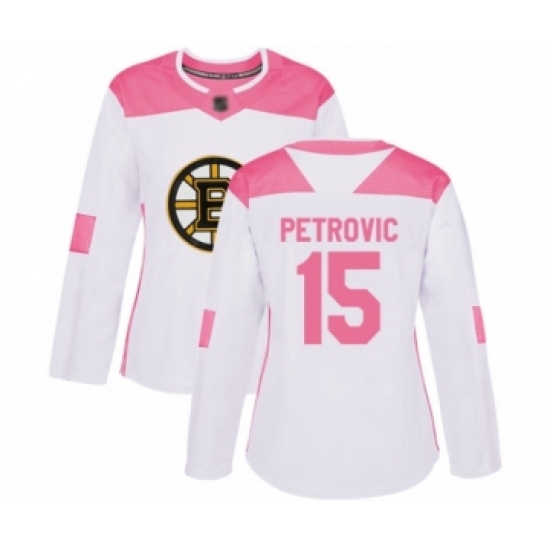Women's Boston Bruins 15 Alex Petrovic Authentic White Pink Fashion Hockey Jersey