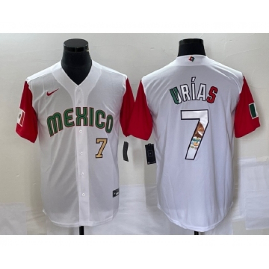 Men's Mexico Baseball 7 Julio Urias Number 2023 White Red World Classic Stitched Jersey11