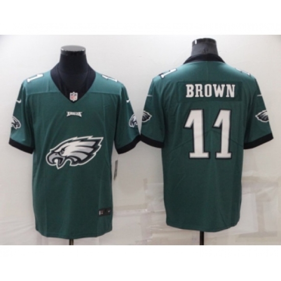 Men's Philadelphia Eagles 11 A. J. Brown Green Team Big Logo Limited Stitched Jersey