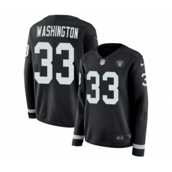 Women's Nike Oakland Raiders 33 DeAndre Washington Limited Black Therma Long Sleeve NFL Jersey