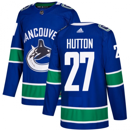 Men's Adidas Vancouver Canucks 27 Ben Hutton Premier Blue Home NHL Jersey