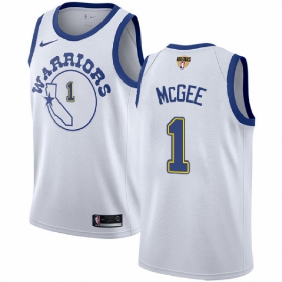 Men's Nike Golden State Warriors 1 JaVale McGee Authentic White Hardwood Classics 2018 NBA Finals Bound NBA Jersey