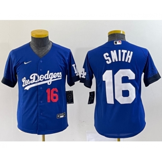 Women's Nike Los Angeles Dodgers 16 Will Smith Number Blue Stitched Cool Base Jersey
