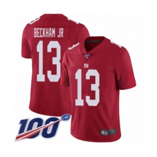 Men's New York Giants 13 Odell Beckham Jr Red Limited Red Inverted Legend 100th Season Football Jersey