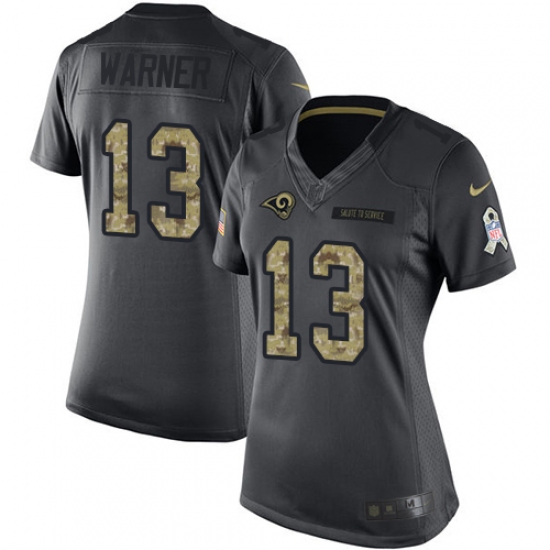 Women's Nike Los Angeles Rams 13 Kurt Warner Limited Black 2016 Salute to Service NFL Jersey