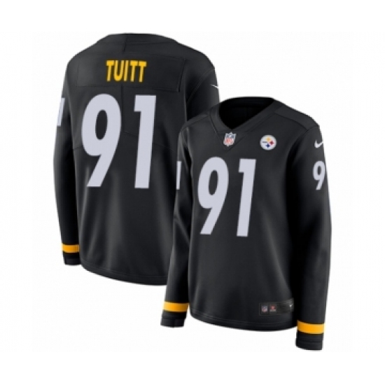 Women's Nike Pittsburgh Steelers 91 Stephon Tuitt Limited Black Therma Long Sleeve NFL Jersey
