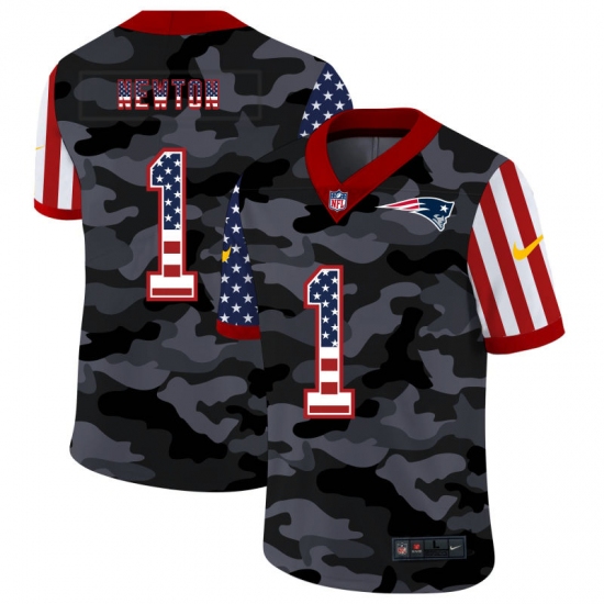 Men's New England Patriots 1 Cam Newton Camo Flag Nike Limited Jersey