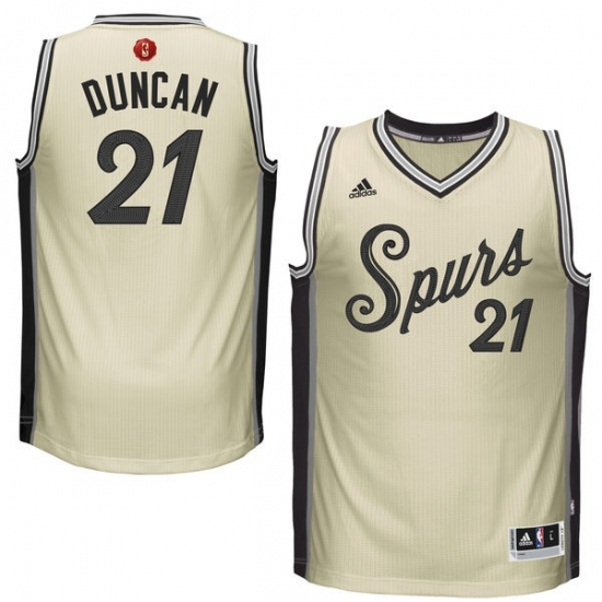 Youth Adidas San Antonio Spurs 21 Tim Duncan Authentic Cream 2015-16 Christmas Day NBA Jersey