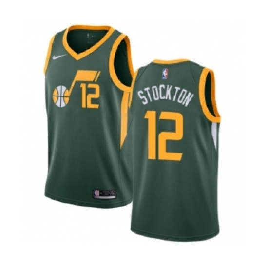 Men's Nike Utah Jazz 12 John Stockton Green Swingman Jersey - Earned Edition
