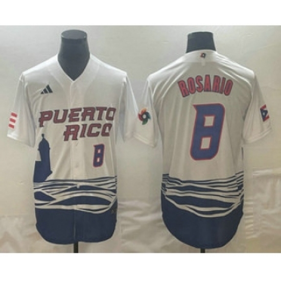 Men's Puerto Rico Baseball 8 Eddie Rosario Number 2023 White World Classic Stitched Jerseys