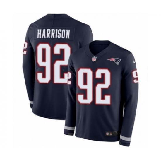 Men's Nike New England Patriots 92 James Harrison Limited Navy Blue Therma Long Sleeve NFL Jersey