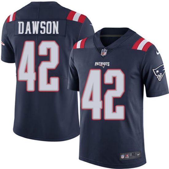 Men's Nike New England Patriots 42 Duke Dawson Limited Navy Blue Rush Vapor Untouchable NFL Jersey