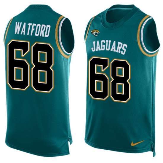 Men's Nike Jacksonville Jaguars 68 Earl Watford Limited Teal Green Player Name & Number Tank Top NFL Jersey