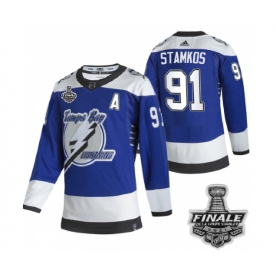 Men's Adidas Lightning 91 Steven Stamkos Blue Home Authentic 2021 Stanley Cup Jersey