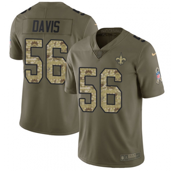 Men's Nike New Orleans Saints 56 DeMario Davis Limited Olive Camo 2017 Salute to Service NFL Jersey