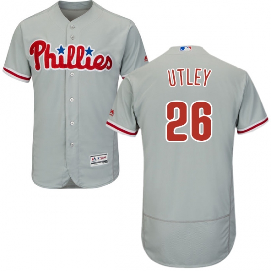 Men's Majestic Philadelphia Phillies 26 Chase Utley Grey Road Flex Base Authentic Collection MLB Jersey
