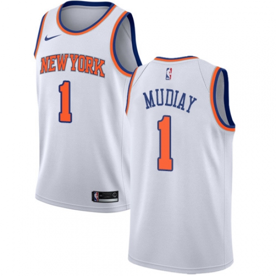 Women's Nike New York Knicks 1 Emmanuel Mudiay Swingman White NBA Jersey - Association Edition