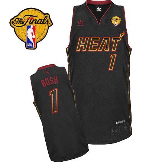 Men's Adidas Miami Heat 1 Chris Bosh Swingman Black Carbon Fiber Fashion Finals Patch NBA Jersey
