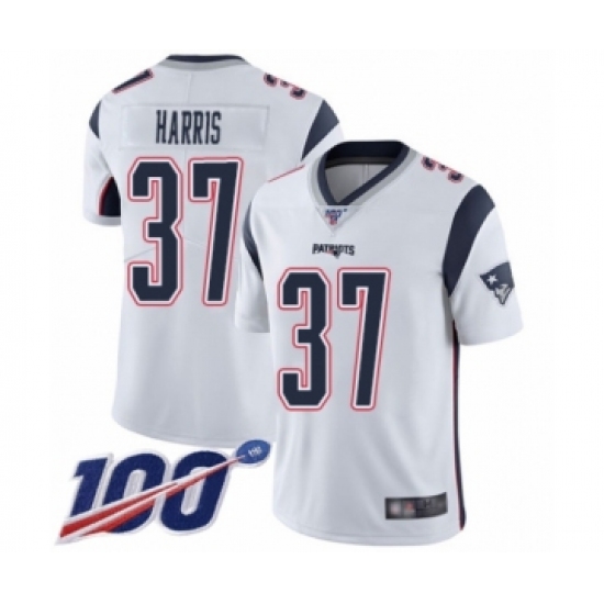 Men's New England Patriots 37 Damien Harris White Vapor Untouchable Limited Player 100th Season Football Jersey