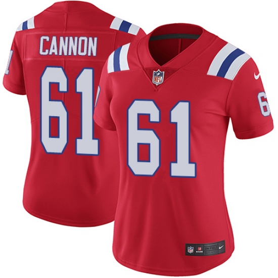 Women's Nike New England Patriots 61 Marcus Cannon Red Alternate Vapor Untouchable Limited Player NFL Jersey
