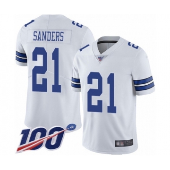 Men's Dallas Cowboys 21 Deion Sanders White Vapor Untouchable Limited Player 100th Season Football Jersey