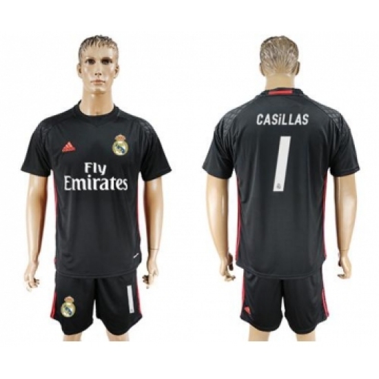 Real Madrid 1 Casillas Black Goalkeeper Soccer Club Jersey