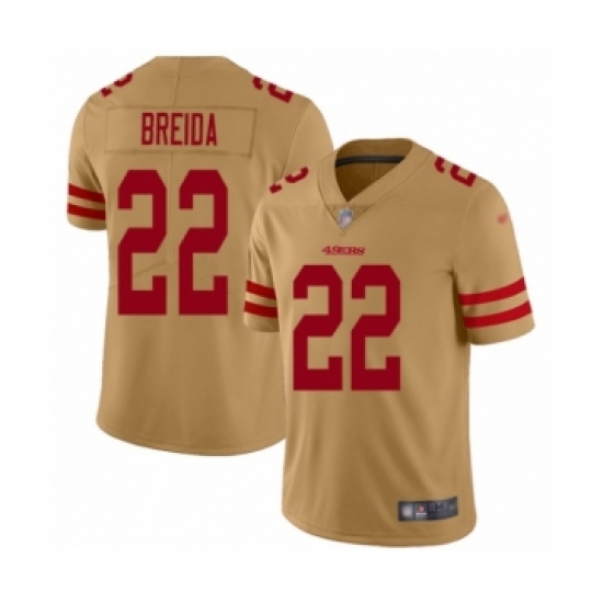 Women's San Francisco 49ers 22 Matt Breida Limited Gold Inverted Legend Football Jersey