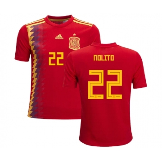 Spain 22 Nolito Red Home Kid Soccer Country Jersey