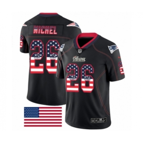 Men's Nike New England Patriots 26 Sony Michel Limited Black Rush USA Flag NFL Jersey