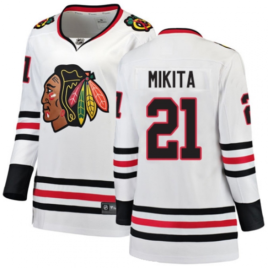 Women's Chicago Blackhawks 21 Stan Mikita Authentic White Away Fanatics Branded Breakaway NHL Jersey