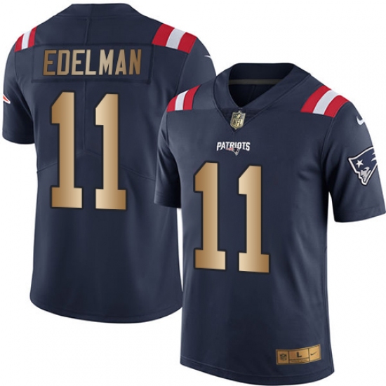 Men's Nike New England Patriots 11 Julian Edelman Limited Navy/Gold Rush NFL Jersey