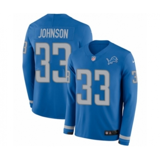 Men's Nike Detroit Lions 33 Kerryon Johnson Limited Blue Therma Long Sleeve NFL Jersey