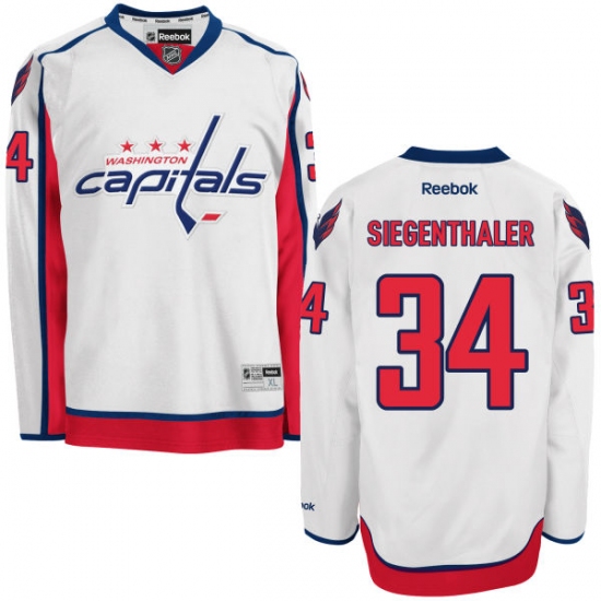 Men's Reebok Washington Capitals 34 Jonas Siegenthaler Authentic White Away NHL Jersey