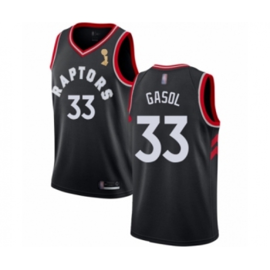 Youth Toronto Raptors 33 Marc Gasol Swingman Black 2019 Basketball Finals Champions Jersey Statement Edition
