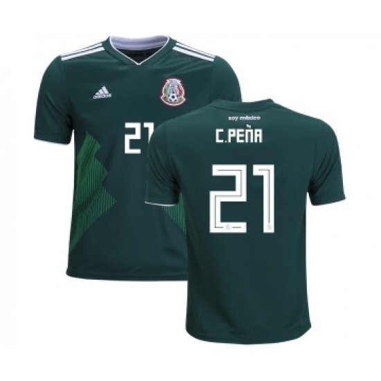 Mexico 21 C.Pena Home Kid Soccer Country Jersey
