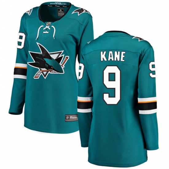 Women's San Jose Sharks 9 Evander Kane Fanatics Branded Teal Green Home Breakaway NHL Jersey