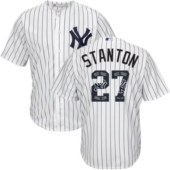 Men's Majestic New York Yankees 27 Giancarlo Stanton Authentic White Team Logo Fashion MLB Jersey
