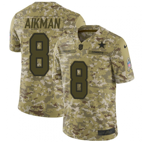 Youth Nike Dallas Cowboys 8 Troy Aikman Limited Camo 2018 Salute to Service NFL Jersey