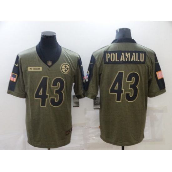 Men's Pittsburgh Steelers 43 Troy Polamalu Nike Olive 2021 Salute To Service Limited Player Jersey