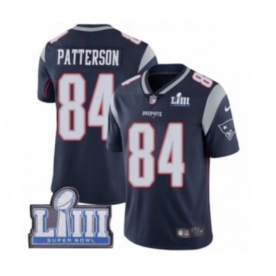 Men's Nike New England Patriots 84 Cordarrelle Patterson Navy Blue Team Color Vapor Untouchable Limited Player Super Bowl LIII Bound NFL Jersey
