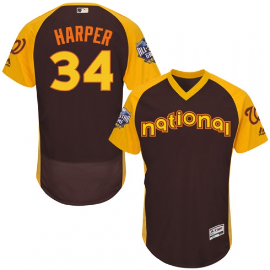 Men's Majestic Washington Nationals 34 Bryce Harper Brown 2016 All-Star National League BP Authentic Collection Flex Base MLB Jersey
