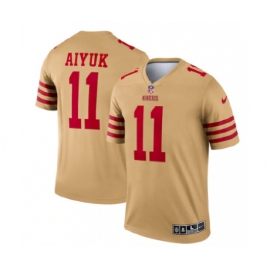 Men's San Francisco 49ers 11 Brandon Aiyuk 2022 New Gold Inverted Legend Stitched Football Jersey