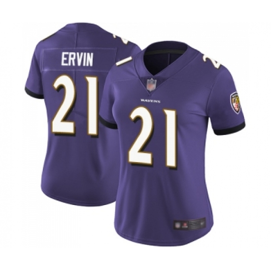Women's Baltimore Ravens 21 Tyler Ervin Purple Team Color Vapor Untouchable Limited Player Football Jersey