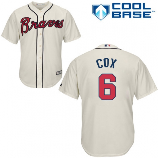 Youth Majestic Atlanta Braves 6 Bobby Cox Authentic Cream Alternate 2 Cool Base MLB Jersey